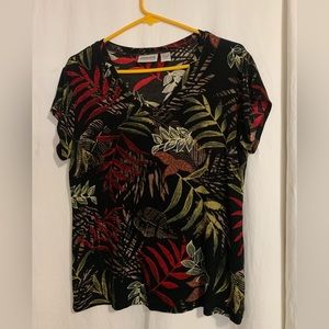 Chicos travelers large black with palm leaf pattern short sleeve top